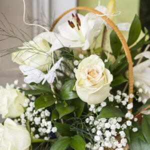 lovely white roses basket